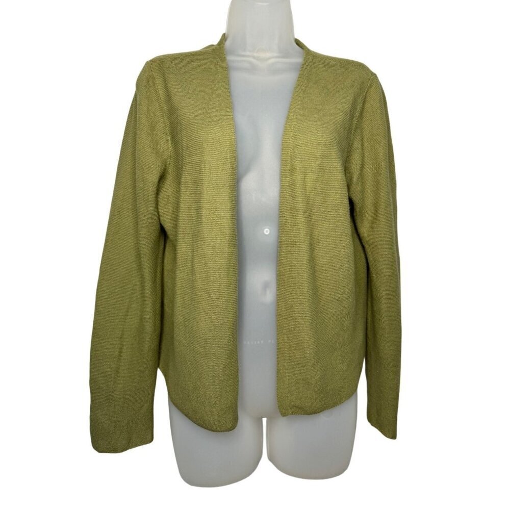 J.Jill Linen Open Front Long Sleeve Cardigan Shrug Linen Cotton SZ M Olive Green